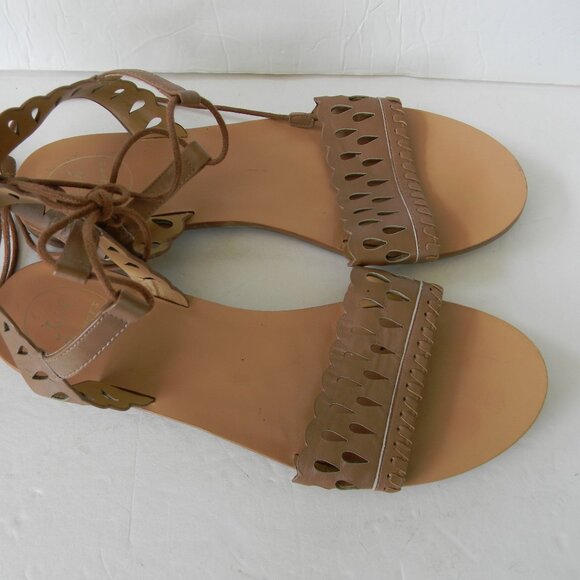 JACK ROGERS "RUBY"TAN LEATHER TIE ANKLE SANDALS SZ 10M - Picture 2 of 7